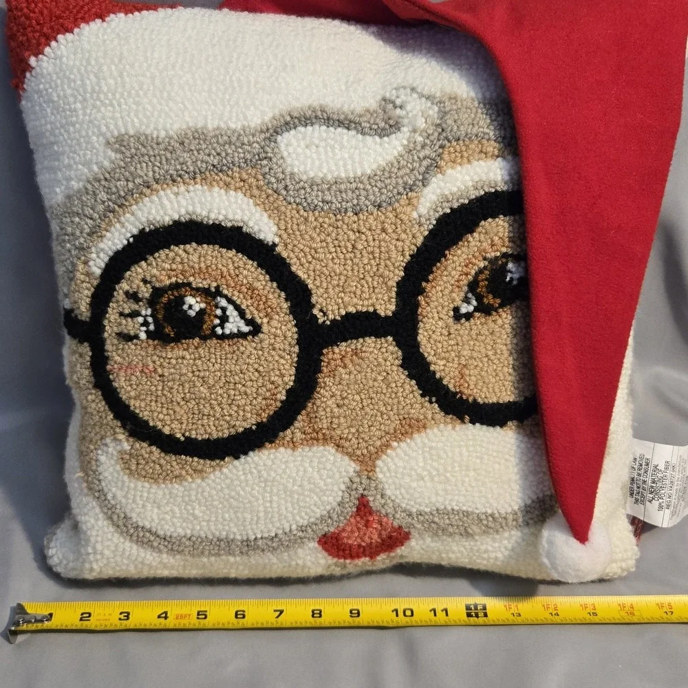 Ashland Peppermint Lane Santa Pillow 16x16 Christmas Hooked NWT